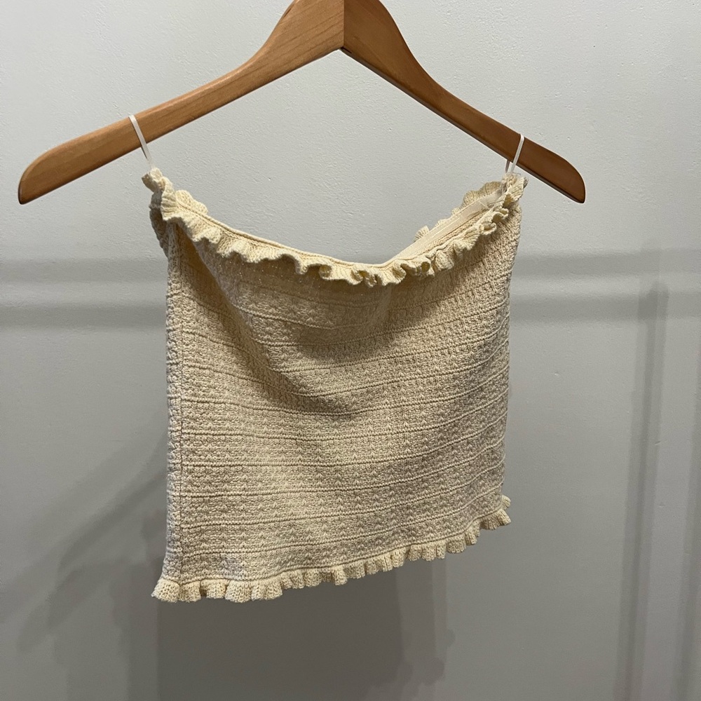 Zara Cream Ruffle Strapless Top - Picture 2 of 4